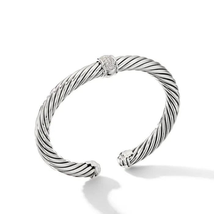 Bracelets Classic Cable Station Bracelet in Sterling Silver with Pav Diamonds 7mm David Yurman Bracelets Classic Cable Station Bracelet in Sterling Silver with Pav Diamonds 7mm David Yurman