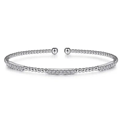 Bracelets GABRIEL CO 14K White Gold Bujukan Bead Cuff Bracelet with Diamond Pave Stations Bracelets GABRIEL CO 14K White Gold Bujukan Bead Cuff Bracelet with Diamond Pave Stations