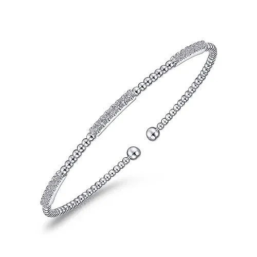 Bracelets GABRIEL CO 14K White Gold Bujukan Bead Cuff Bracelet with Diamond Pave Stations Bracelets GABRIEL CO 14K White Gold Bujukan Bead Cuff Bracelet with Diamond Pave Stations