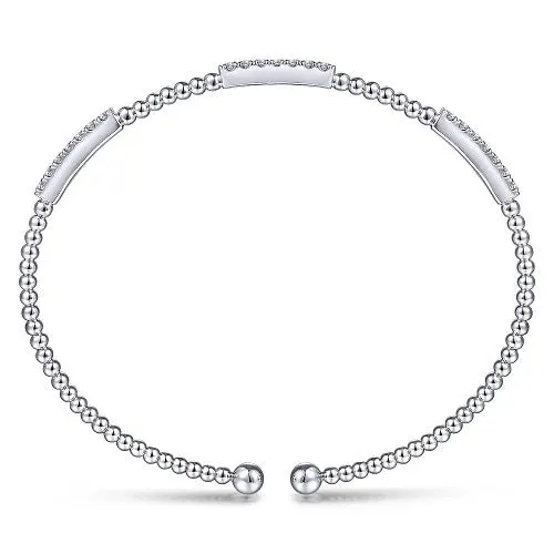 Bracelets GABRIEL CO 14K White Gold Bujukan Bead Cuff Bracelet with Diamond Pave Stations Bracelets GABRIEL CO 14K White Gold Bujukan Bead Cuff Bracelet with Diamond Pave Stations