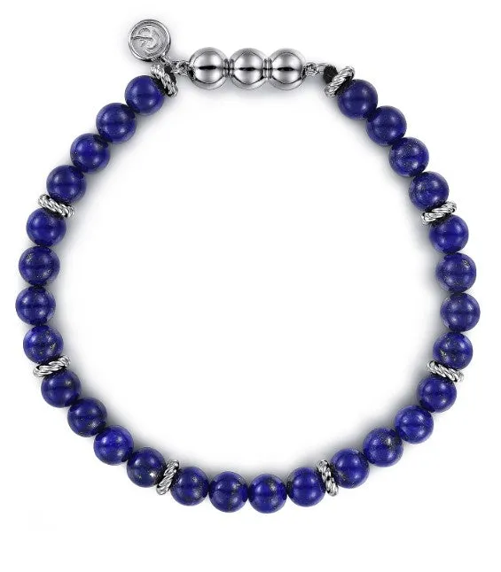 Bracelets GABRIEL CO 925 Sterling Silver and 6mm Lapis Beaded Bracelet