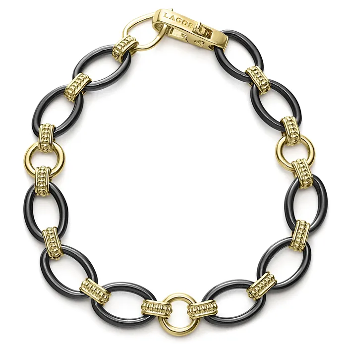 Bracelets LAGOS Meridian 18K Gold and Black Ceramic Link Bracelet 10mm