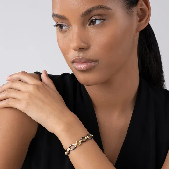 Bracelets LAGOS Meridian 18K Gold and Black Ceramic Link Bracelet 10mm