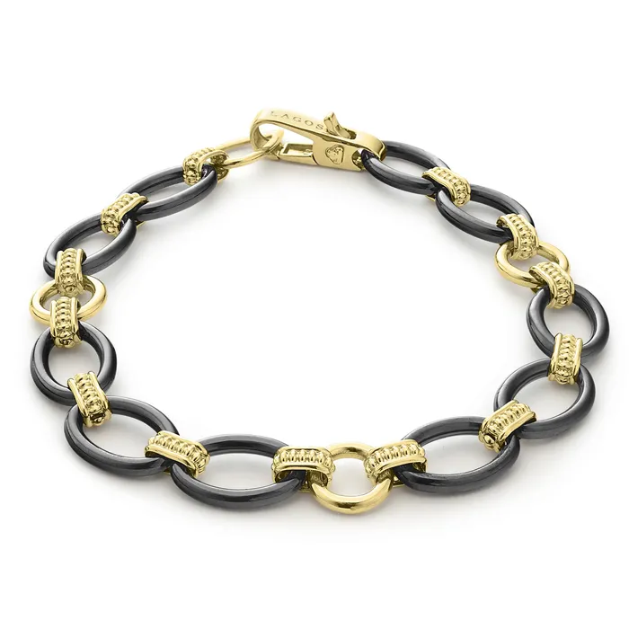 Bracelets LAGOS Meridian 18K Gold and Black Ceramic Link Bracelet 10mm
