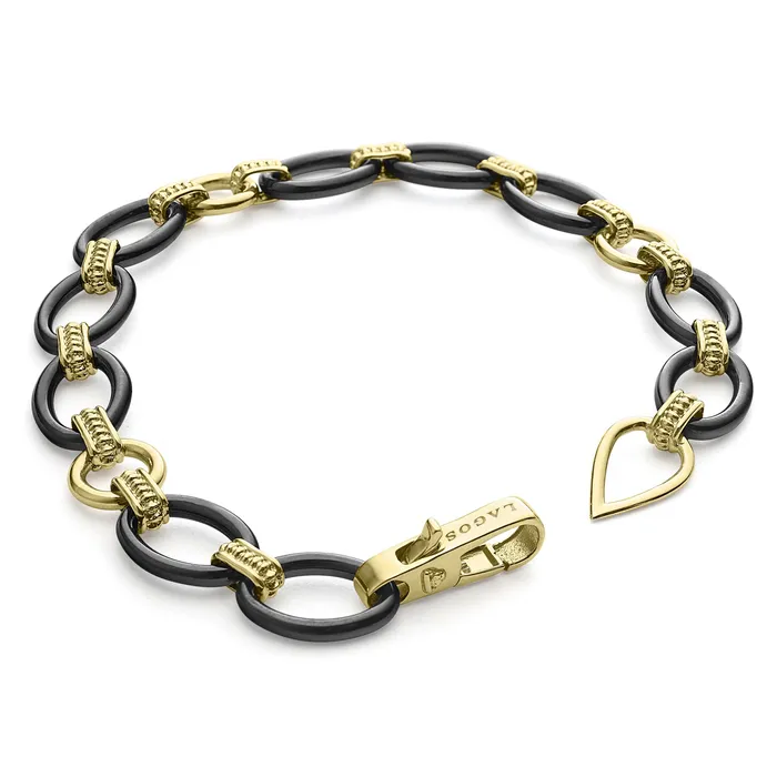 Bracelets LAGOS Meridian 18K Gold and Black Ceramic Link Bracelet 10mm