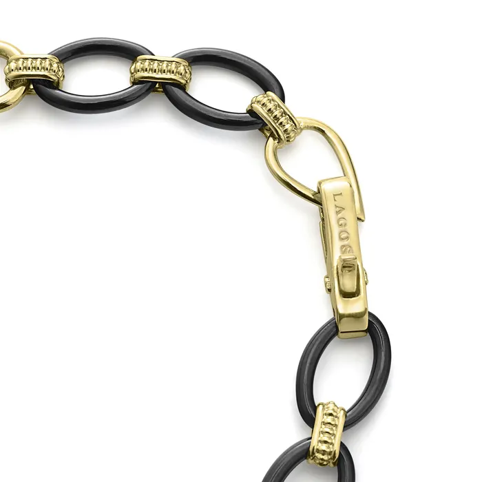 Bracelets LAGOS Meridian 18K Gold and Black Ceramic Link Bracelet 10mm
