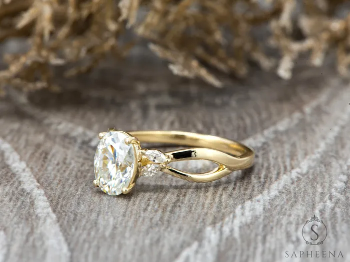 Calla 15 Ct Twisted Solitaire Oval Cut Moissanite Engagement Ring Sapheena Jewelry Rings
