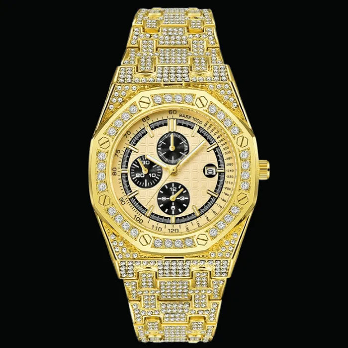 Chronograph Watches Date Blacked Chronograph Iced Out Diamond Watch