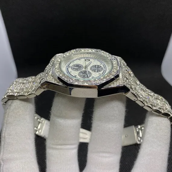 Chronograph Watches Date Blacked Chronograph Iced Out Diamond Watch