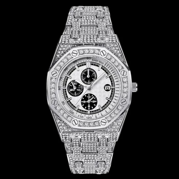 Chronograph Watches Date Blacked Chronograph Iced Out Diamond Watch