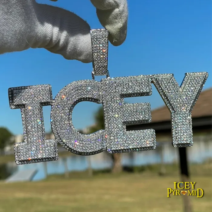 CLASSY Necklaces Two Layers Solid Clear Font Iced Out Personalized Custom Name Necklace Pendant