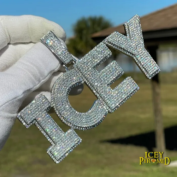 CLASSY Necklaces Two Layers Solid Clear Font Iced Out Personalized Custom Name Necklace Pendant