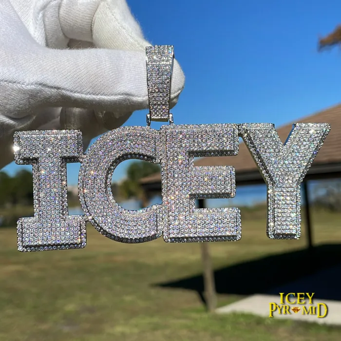 CLASSY Necklaces Two Layers Solid Clear Font Iced Out Personalized Custom Name Necklace Pendant