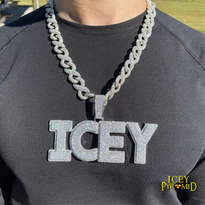 CLASSY Necklaces Two Layers Solid Clear Font Iced Out Personalized Custom Name Necklace Pendant