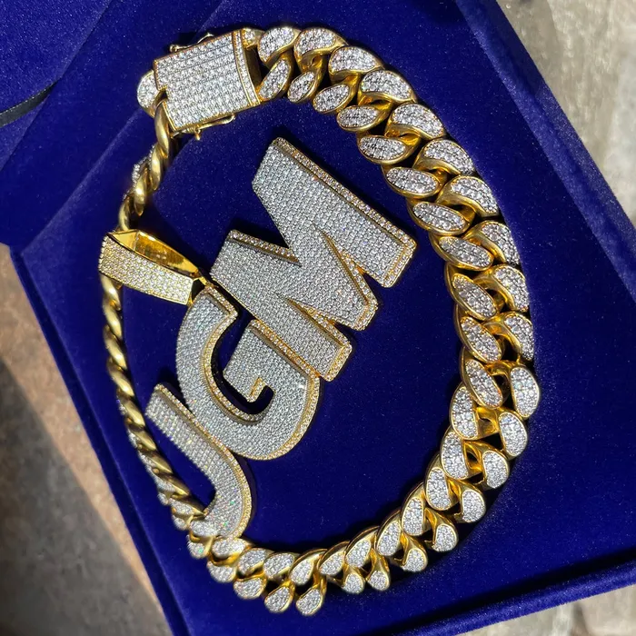 CLASSY Necklaces Two Layers Solid Clear Font Iced Out Personalized Custom Name Necklace Pendant