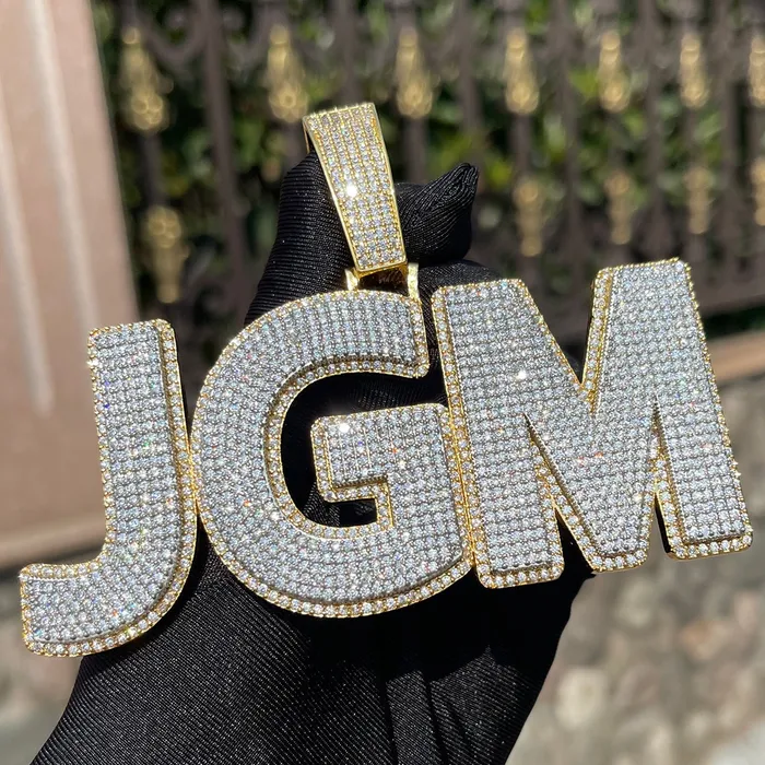 CLASSY Necklaces Two Layers Solid Clear Font Iced Out Personalized Custom Name Necklace Pendant