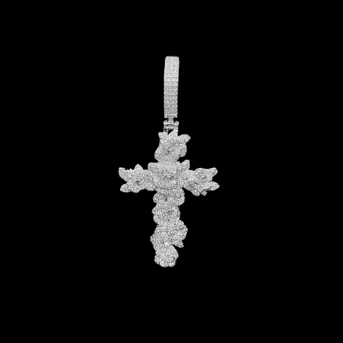 Cross Flower Edition Iced Out Diamond Pendant Necklace Cross Necklaces