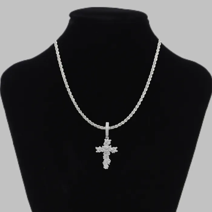 Cross Flower Edition Iced Out Diamond Pendant Necklace Cross Necklaces