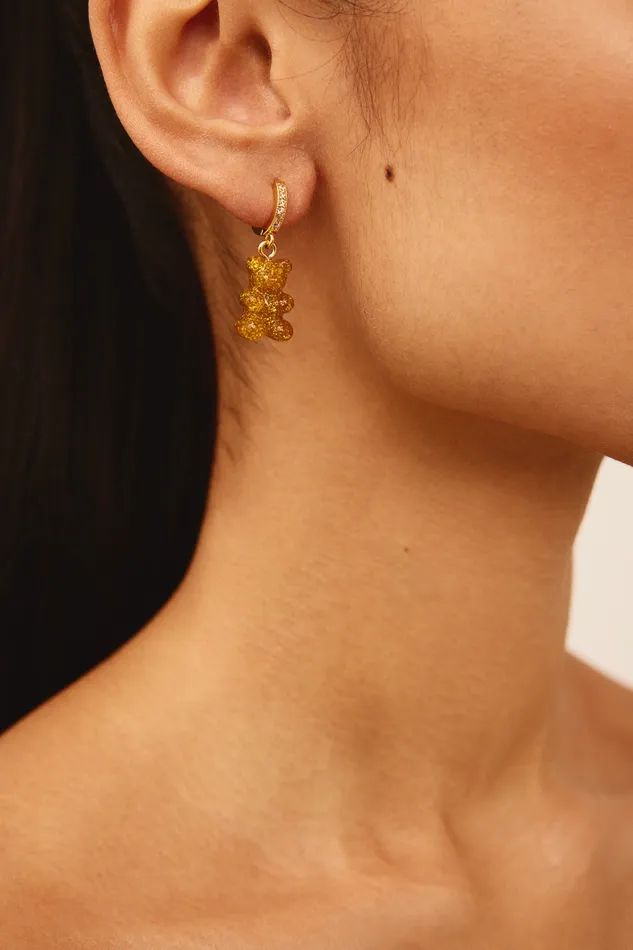 Crystal Haze Jewelry Earrings Nostalgia bear hoop 24K