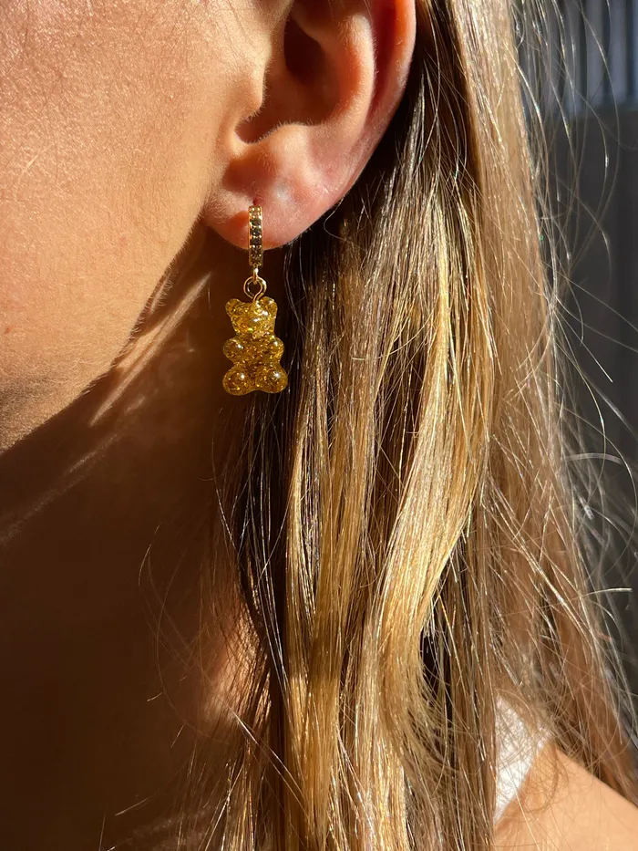 Crystal Haze Jewelry Earrings Nostalgia bear hoop 24K
