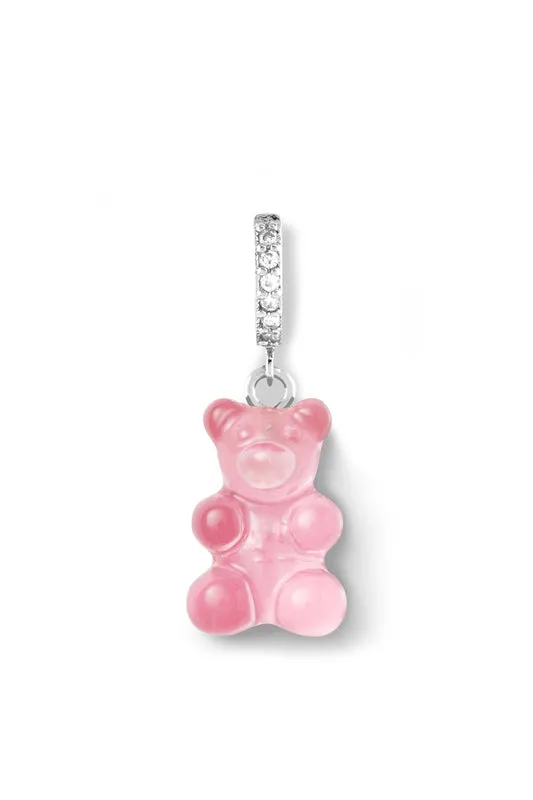 Crystal Haze Jewelry Earrings Nostalgia bear hoop Silver plated Bubblegum pink