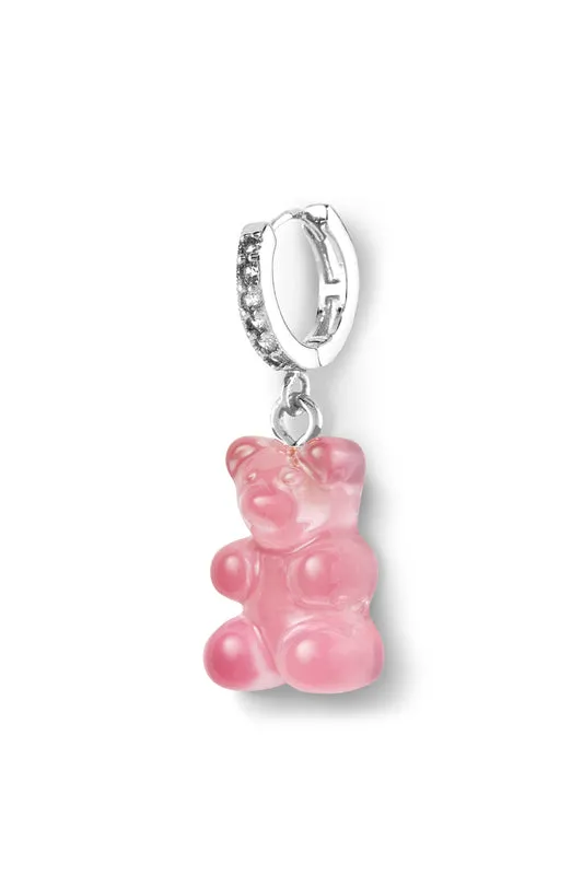 Crystal Haze Jewelry Earrings Nostalgia bear hoop Silver plated Bubblegum pink