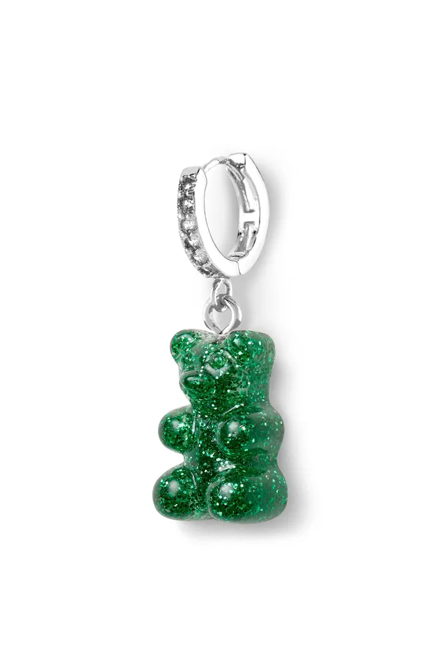 Crystal Haze Jewelry Earrings Nostalgia bear hoop Silver plated Green Haze
