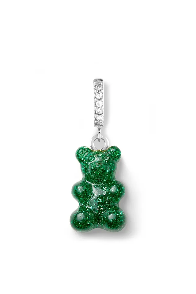 Crystal Haze Jewelry Earrings Nostalgia bear hoop Silver plated Green Haze