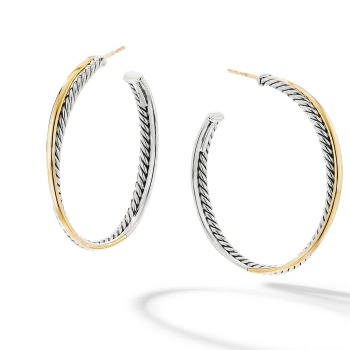 David Yurman Earrings Crossover Hoop Earrings in Sterling Silver with 18K Yellow Gold 44mm