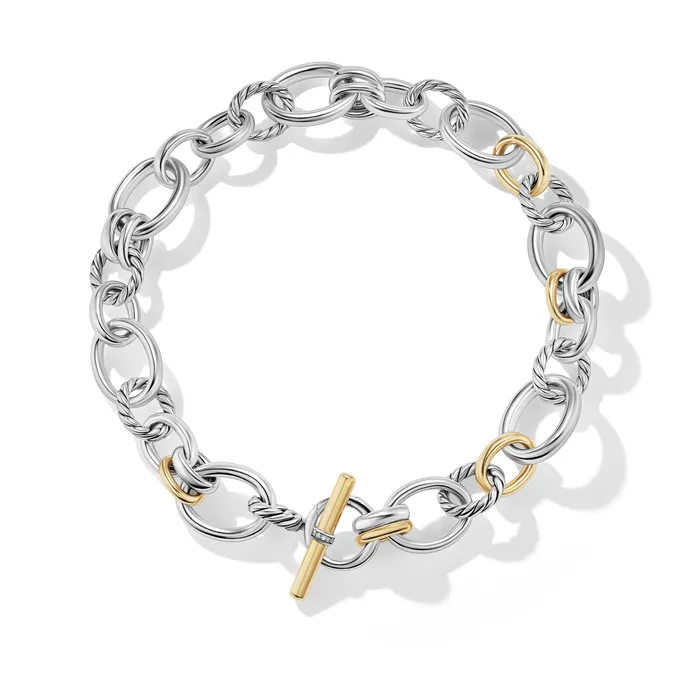 David Yurman Necklaces DY Mercer Chain Necklace in Sterling Silver with 18K Yellow Gold and Diamonds 25mm