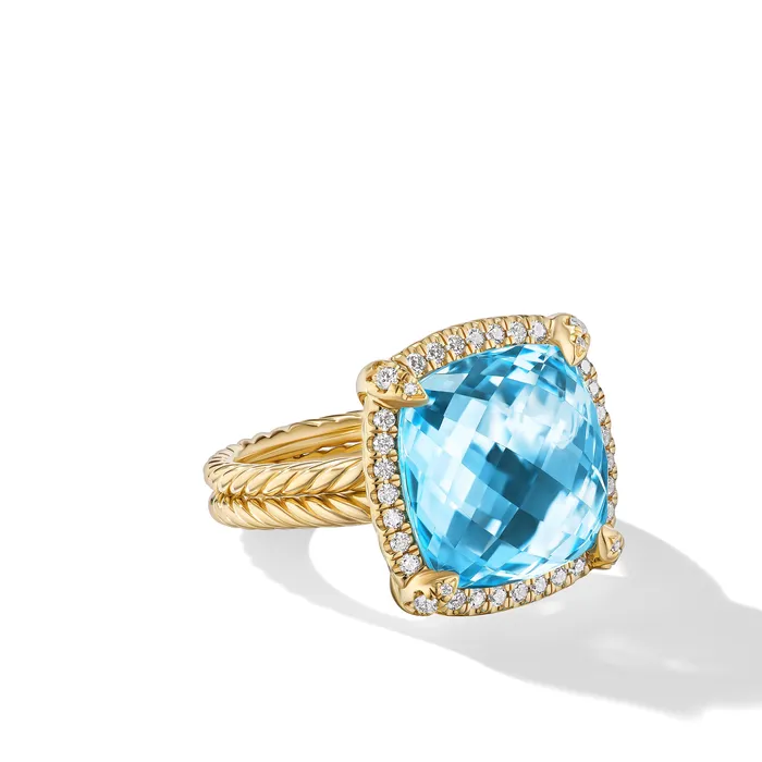 David Yurman Rings ChatelainePav Bezel Ring in 18K Yellow Gold with Blue Topaz and Diamonds 14mm David Yurman Rings ChatelainePav Bezel Ring in 18K Yellow Gold with Blue Topaz and Diamonds 14mm