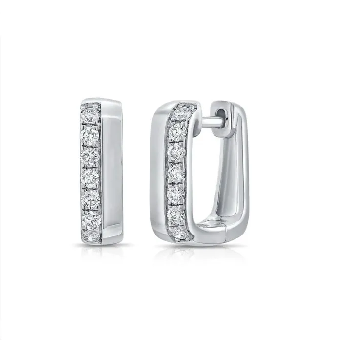 Diamond And Gold Square Huggies NicoleHD Jewelry Earrings