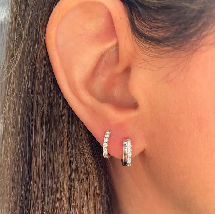 Diamond And Gold Square Huggies NicoleHD Jewelry Earrings