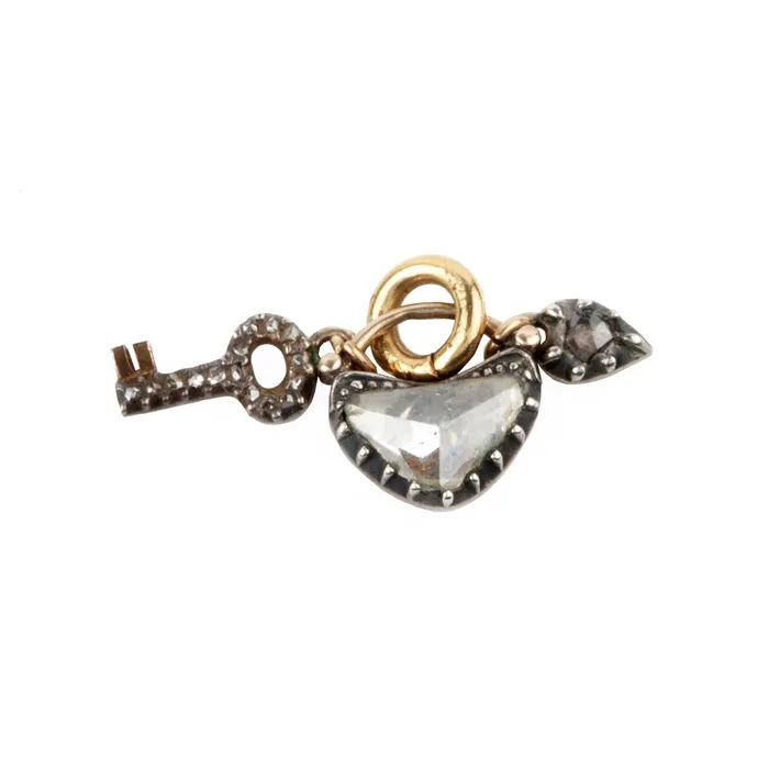 Diminutive Diamond Heart Lock and Key Pendant Bell Bird Antiques Necklaces Diminutive Diamond Heart Lock and Key Pendant Bell Bird Antiques Necklaces