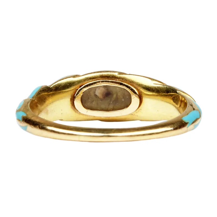 Early 19th Century Pearl and Blue Enamel Ring Bell Bird Antiques Rings