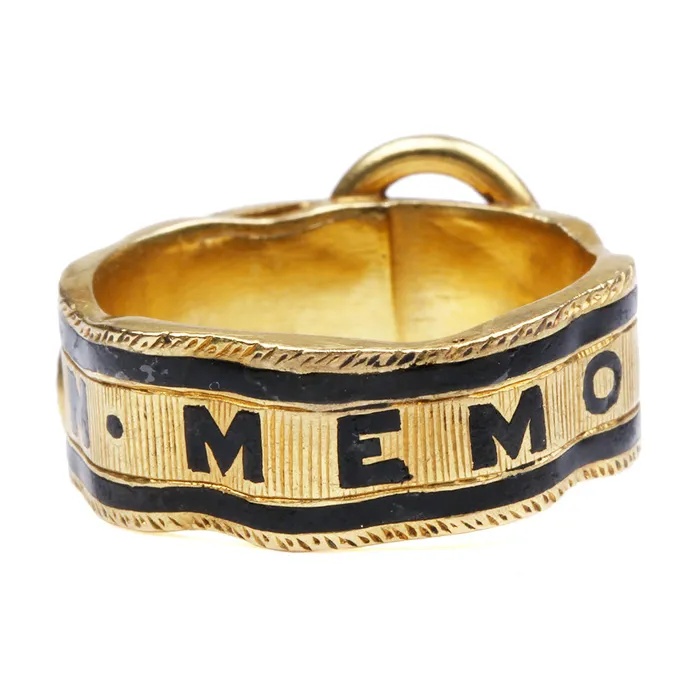 Early Victorian Black Enamel Mourning Buckle Ring Bell Bird Antiques Rings
