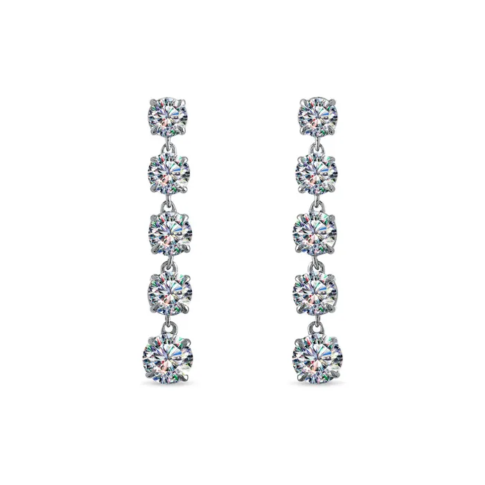 Earrings FACETS OF FIRE 14KWG 275CTW RD FOF 5 STONE DROP RIVIERA EARRINGS Earrings FACETS OF FIRE 14KWG 275CTW RD FOF 5 STONE DROP RIVIERA EARRINGS