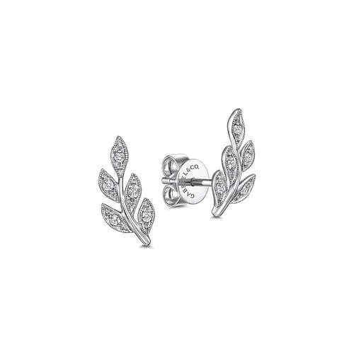 Earrings GABRIEL CO 14K White Gold Diamond Leaf Stud Earrings