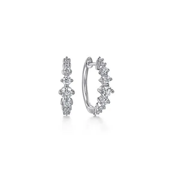 Earrings GABRIEL CO 14K White Gold Graduating Diamond Huggie Earrings