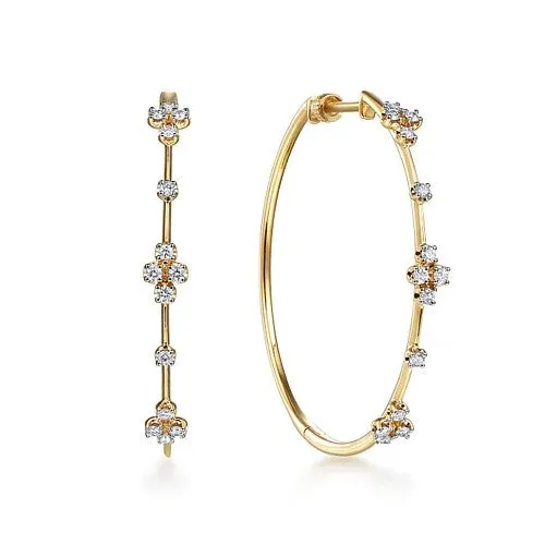 Earrings GABRIEL CO 14K Yellow Gold Prong Set 40mm Round Classic Diamond Hoop Earrings
