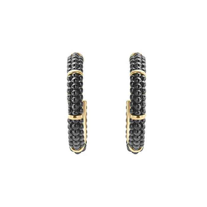 Earrings LAGOS Black Caviar 18K Gold Station Ceramic Beaded Hoop Earrings
