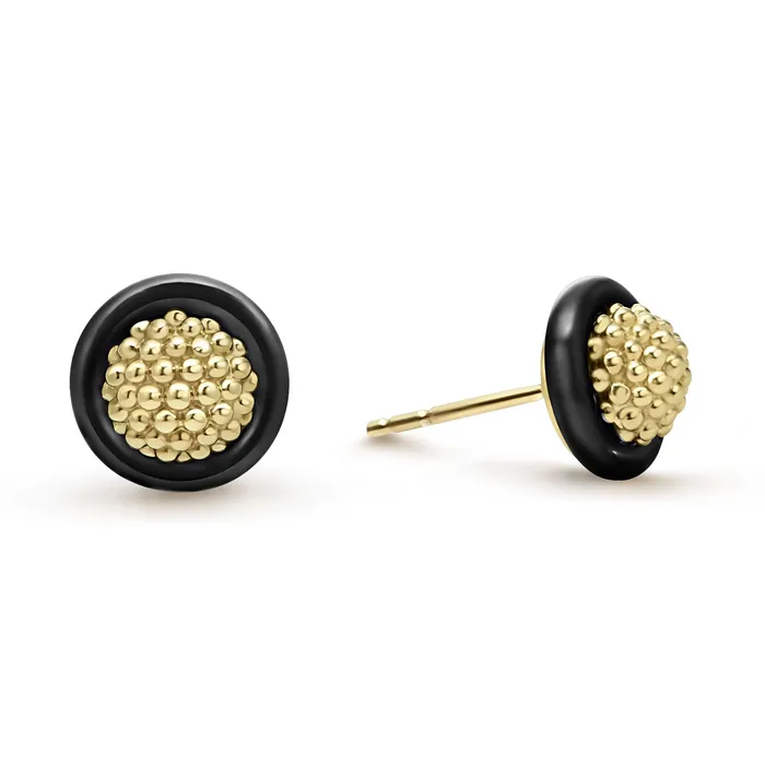 Earrings Meridian 18K Gold Caviar and Black Ceramic Stud Earrings LAGOS