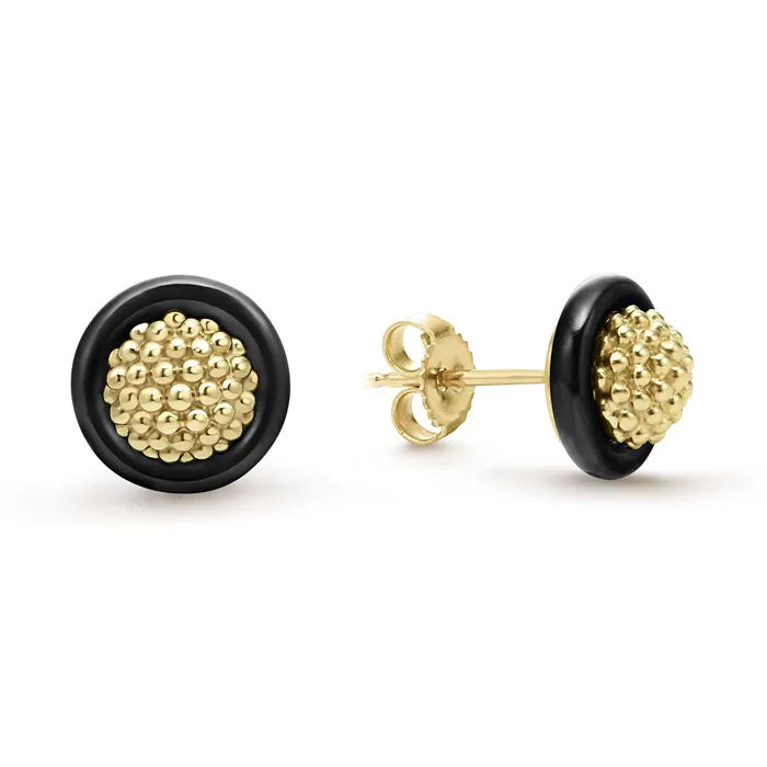 Earrings Meridian 18K Gold Caviar and Black Ceramic Stud Earrings LAGOS
