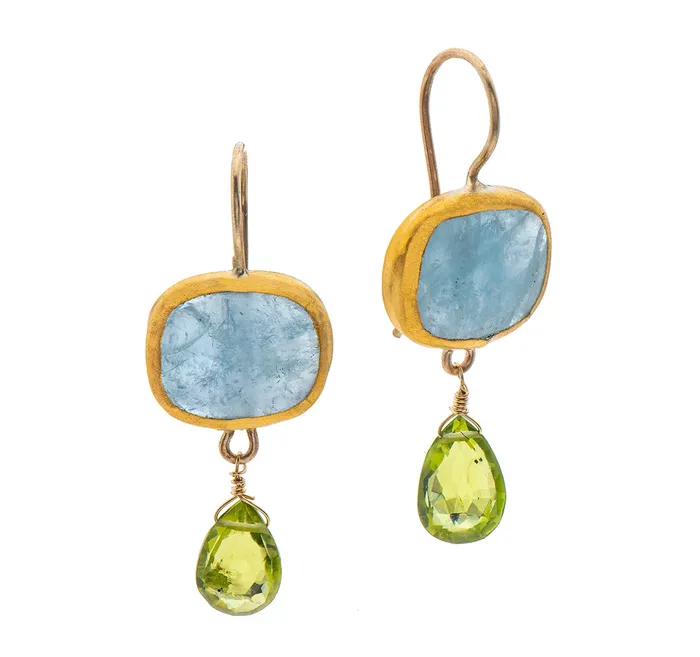 Earrings Nava Zahavi Nava Zahavi Yellow Gold Aquamarine Earrings and Peridot Drop Earrings Nava Zahavi Nava Zahavi Yellow Gold Aquamarine Earrings and Peridot Drop