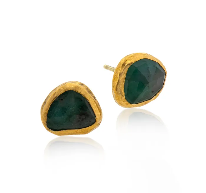Earrings Nava Zahavi Nava Zahavi Yellow Gold Emerald Tri Earrings