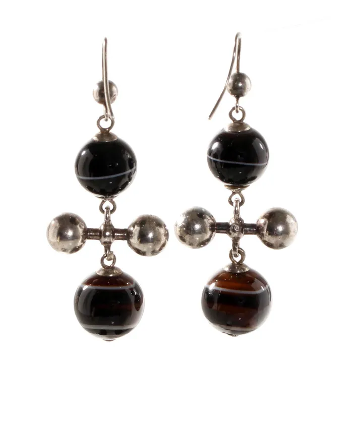 Earrings Victorian Era Sterling Banded Agate Ball Earrings Bell Bird Antiques Earrings Victorian Era Sterling Banded Agate Ball Earrings Bell Bird Antiques