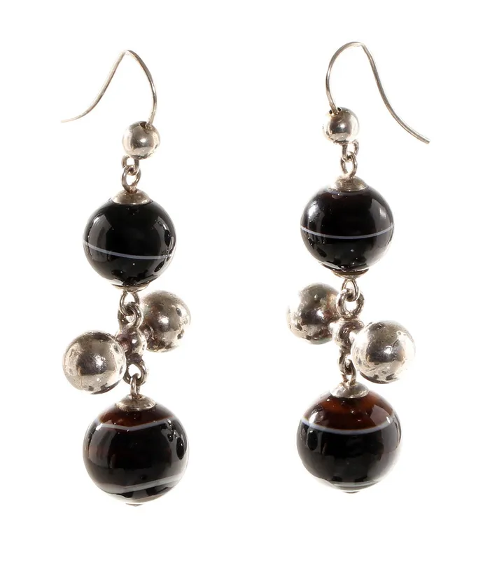 Earrings Victorian Era Sterling Banded Agate Ball Earrings Bell Bird Antiques Earrings Victorian Era Sterling Banded Agate Ball Earrings Bell Bird Antiques