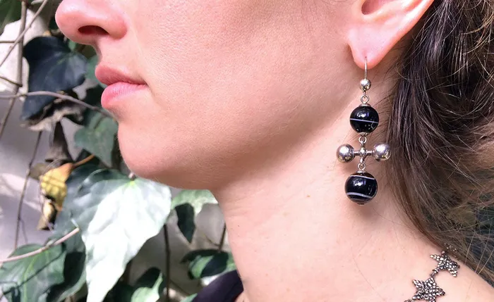 Earrings Victorian Era Sterling Banded Agate Ball Earrings Bell Bird Antiques Earrings Victorian Era Sterling Banded Agate Ball Earrings Bell Bird Antiques