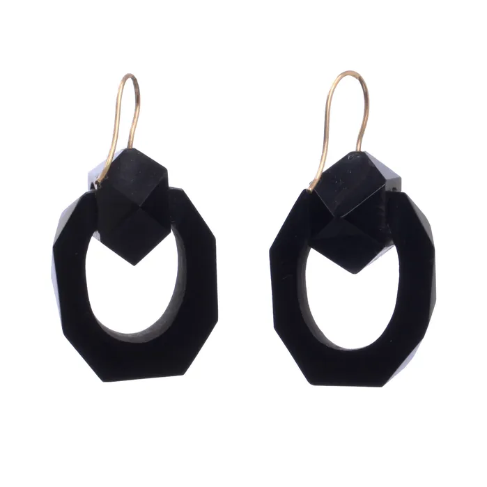 Earrings Victorian Jet Facetted Earrings Bell Bird Antiques