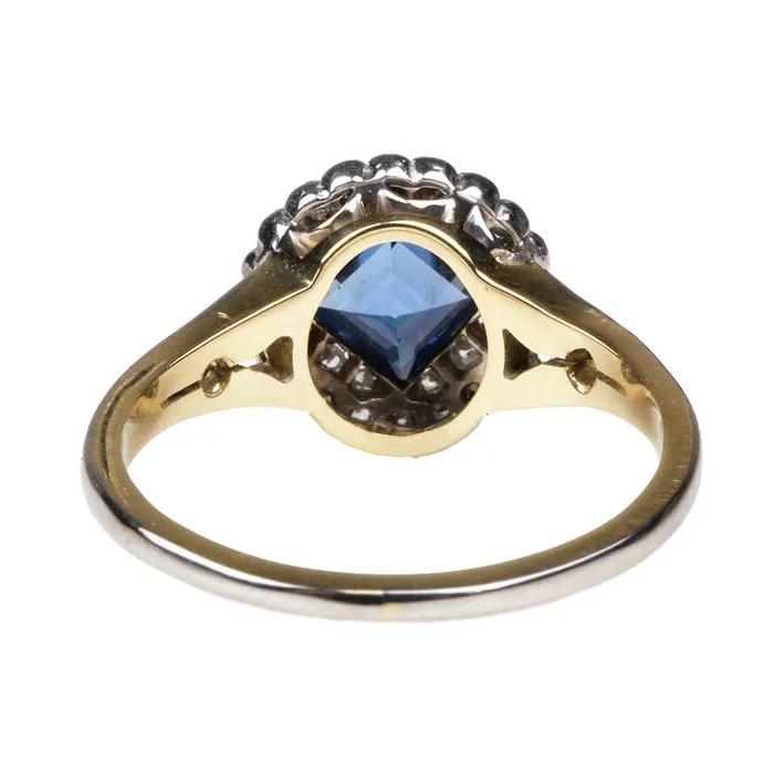 Edwardian Sapphire and Diamond Cluster Ring Bell Bird Antiques Rings